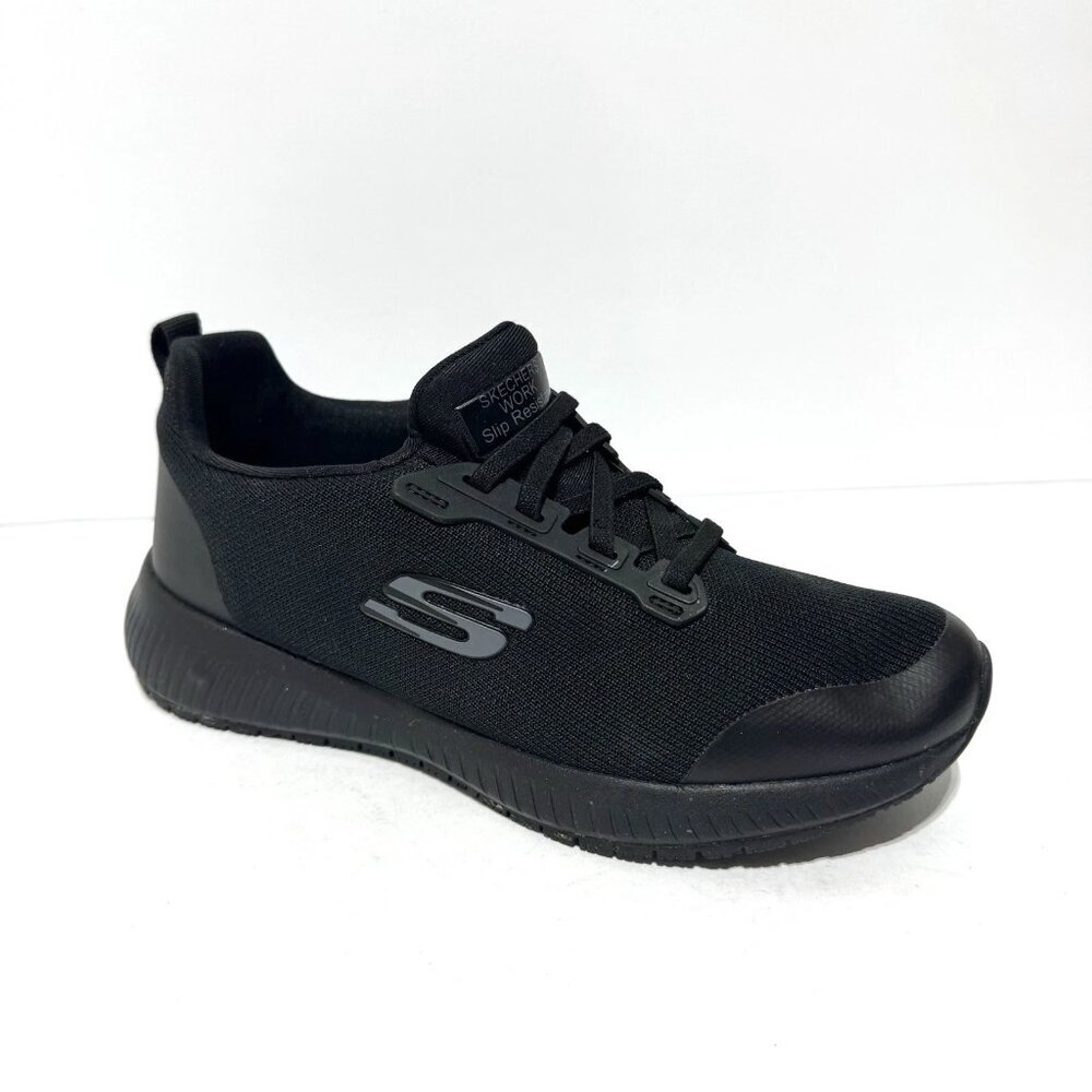 Skechers Womens Squad Slip Resistant Sneakers Black Size 6 M